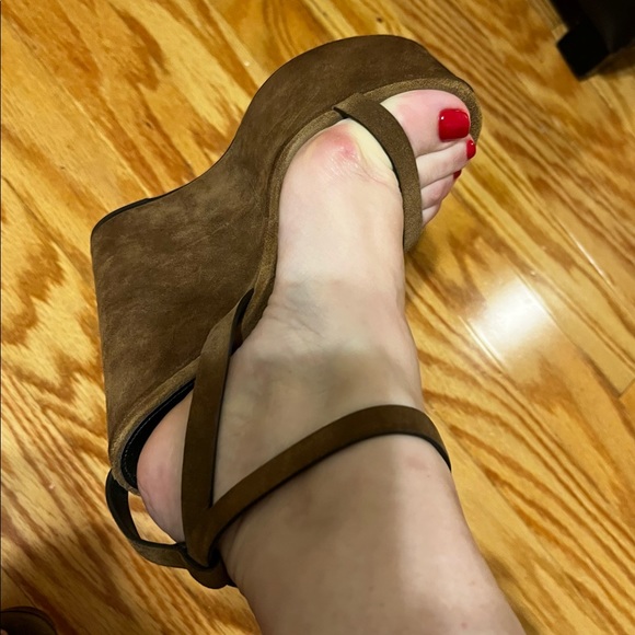YSL Frida Brown Suede Wedges New - Picture 9 of 12